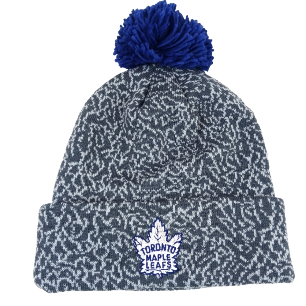 Mitchell&Ness Toronto Maple Leafs grey blue pom pom beanie knit cap